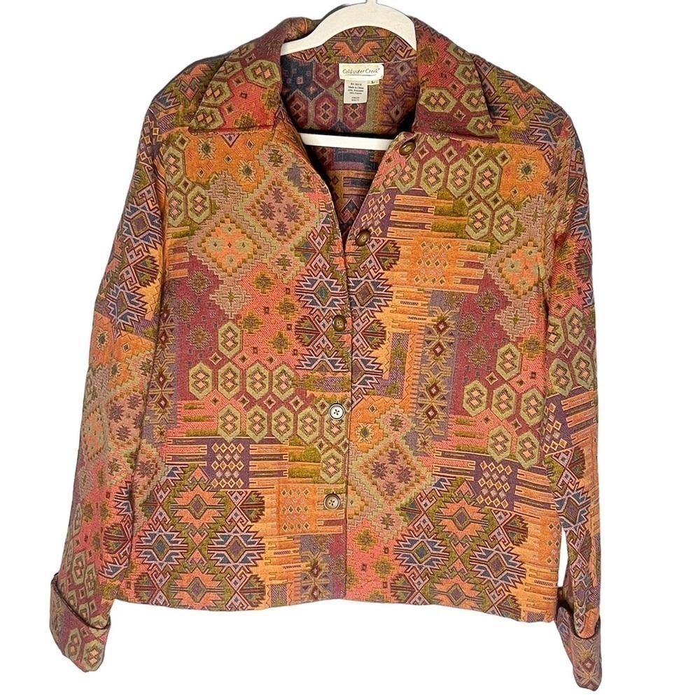 Coldwater Creek Vintage Tapestry Aztec Boho Western Button Up Jacket Large